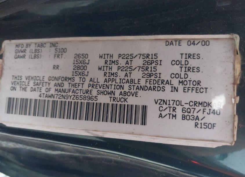 Photo 9 of 2000 Toyota Tacoma BASE V6 (VIN 4TAWN72N9YZ658965)
