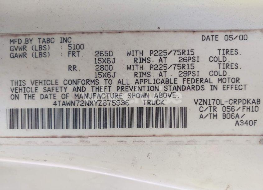 Photo 9 of 2000 Toyota Tacoma BASE V6 (VIN 4TAWN72NXYZ675936)