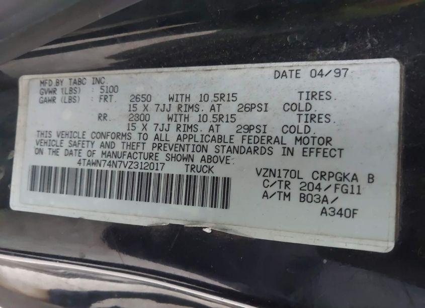 Photo 9 of 1997 Toyota Tacoma BASE SR5 V6 (VIN 4TAWN74N7VZ312017)