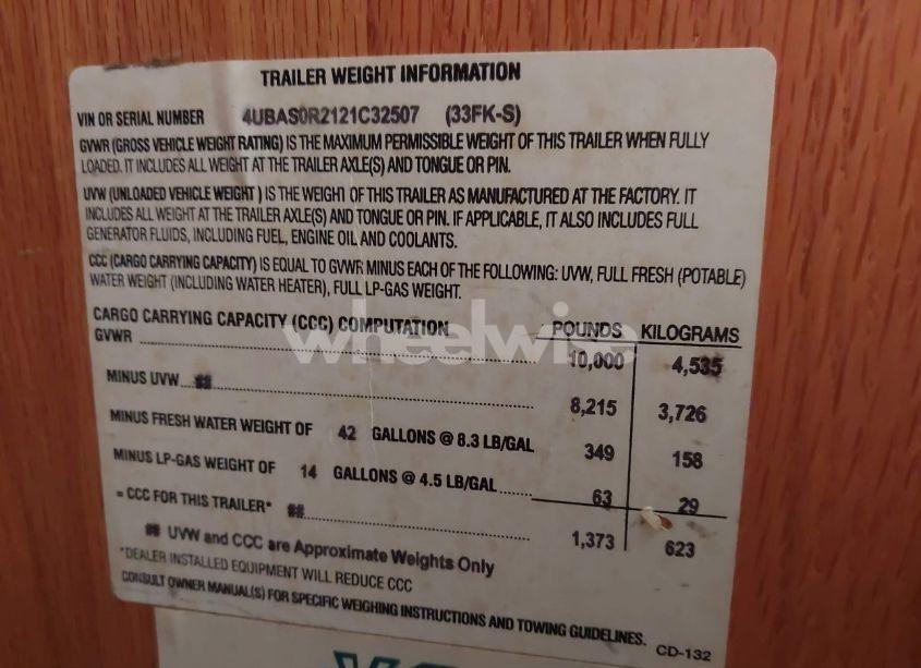 Photo 9 of 2002 Sunny Brook 33FKS (VIN 4UBAS0R2121C32507)