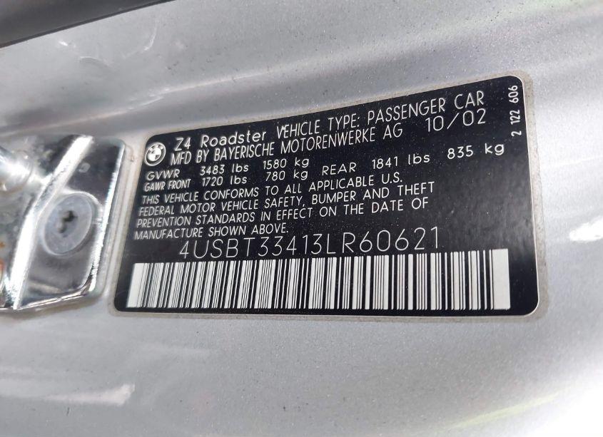 Photo 9 of 2003 Bmw Z4 2.5I (VIN 4USBT33413LR60621)