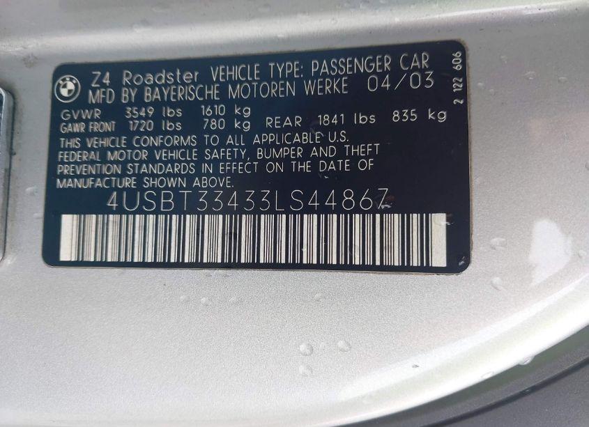 Photo 9 of 2003 Bmw Z4 2.5I (VIN 4USBT33433LS44867)