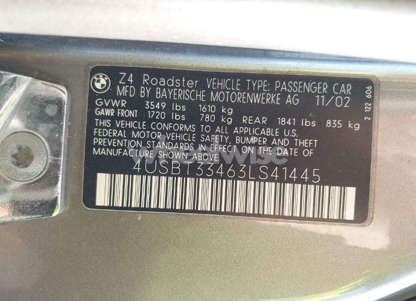 Photo 9 of 2003 Bmw Z4 2.5I (VIN 4USBT33463LS41445)