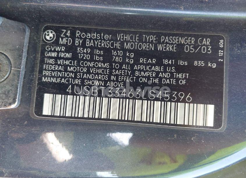 Photo 9 of 2003 Bmw Z4 2.5I (VIN 4USBT33463LS45396)
