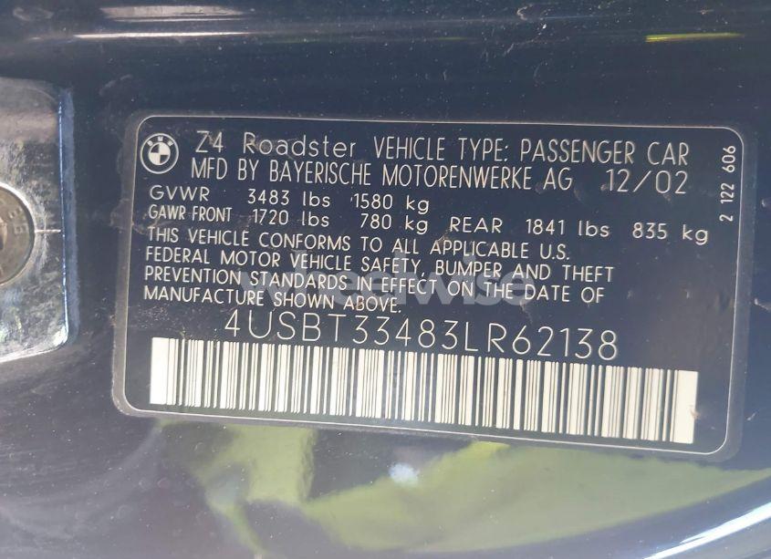 Photo 9 of 2003 Bmw Z4 2.5I (VIN 4USBT33483LR62138)