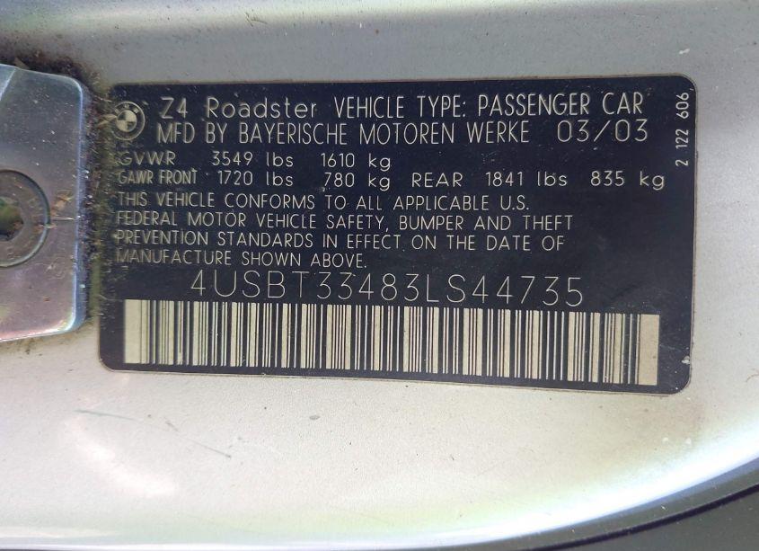 Photo 9 of 2003 Bmw Z4 2.5I (VIN 4USBT33483LS44735)