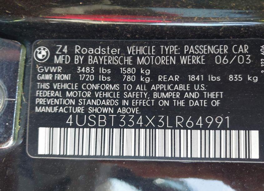 Photo 9 of 2003 Bmw Z4 2.5I (VIN 4USBT334X3LR64991)