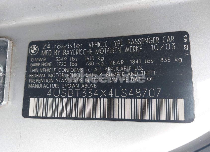 Photo 9 of 2004 Bmw Z4 2.5I (VIN 4USBT334X4LS48707)