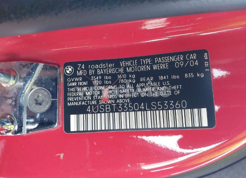 Photo 9 of 2004 Bmw Z4 2.5I (VIN 4USBT33504LS53360)