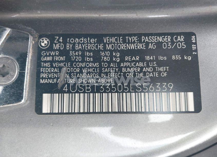 Photo 9 of 2005 Bmw Z4 2.5I (VIN 4USBT33505LS56339)