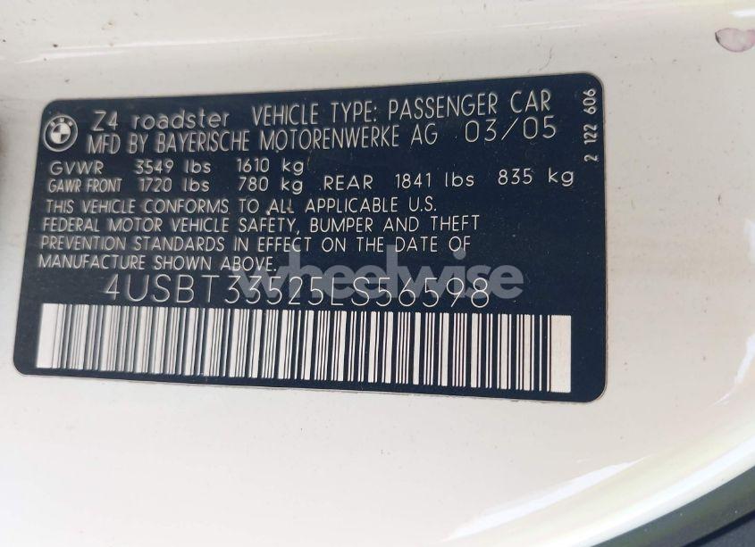 Photo 9 of 2005 Bmw Z4 2.5I (VIN 4USBT33525LS56598)