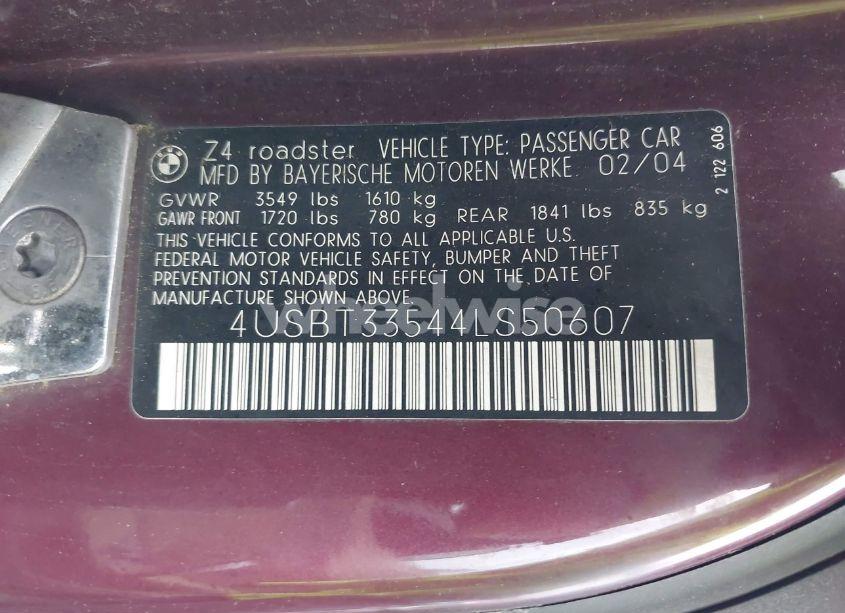 Photo 9 of 2004 Bmw Z4 2.5I (VIN 4USBT33544LS50607)
