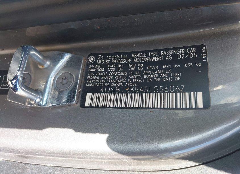 Photo 9 of 2005 Bmw Z4 2.5I (VIN 4USBT33545LS56067)