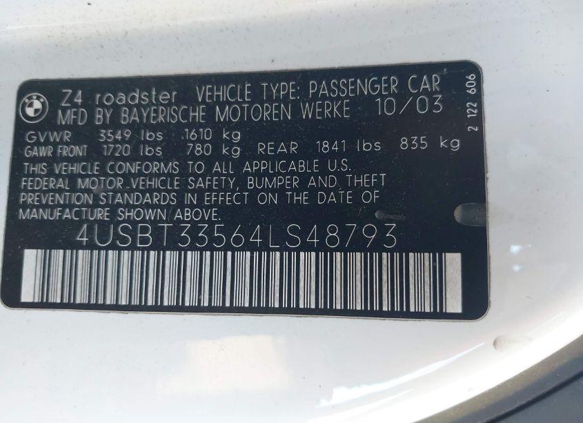 Photo 9 of 2004 Bmw Z4 2.5I (VIN 4USBT33564LS48793)