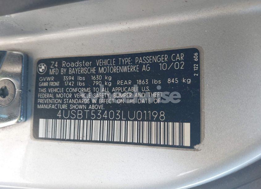 Photo 9 of 2003 Bmw Z4 3.0I (VIN 4USBT53403LU01198)