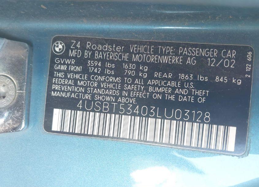 Photo 9 of 2003 Bmw Z4 3.0I (VIN 4USBT53403LU03128)