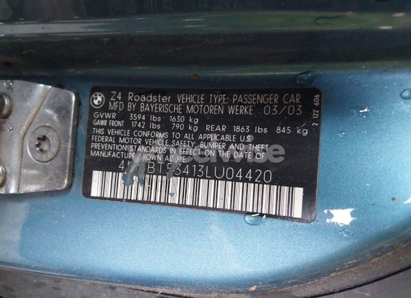 Photo 9 of 2003 Bmw Z4 3.0I (VIN 4USBT53413LU04420)