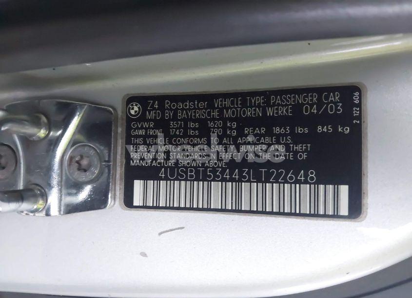 Photo 9 of 2003 Bmw Z4 3.0I (VIN 4USBT53443LT22648)