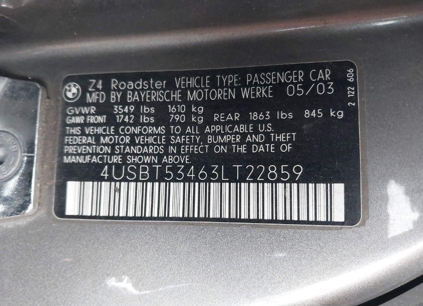 Photo 9 of 2003 Bmw Z4 3.0I (VIN 4USBT53463LT22859)