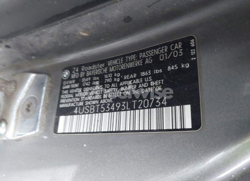Photo 9 of 2003 Bmw Z4 3.0I (VIN 4USBT53493LT20734)