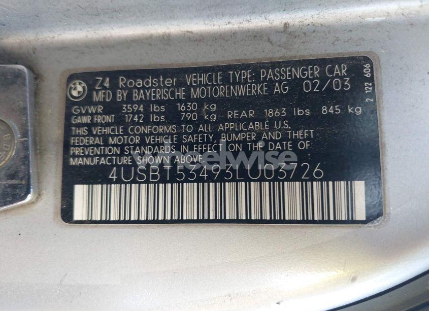 Photo 9 of 2003 Bmw Z4 3.0I (VIN 4USBT53493LU03726)