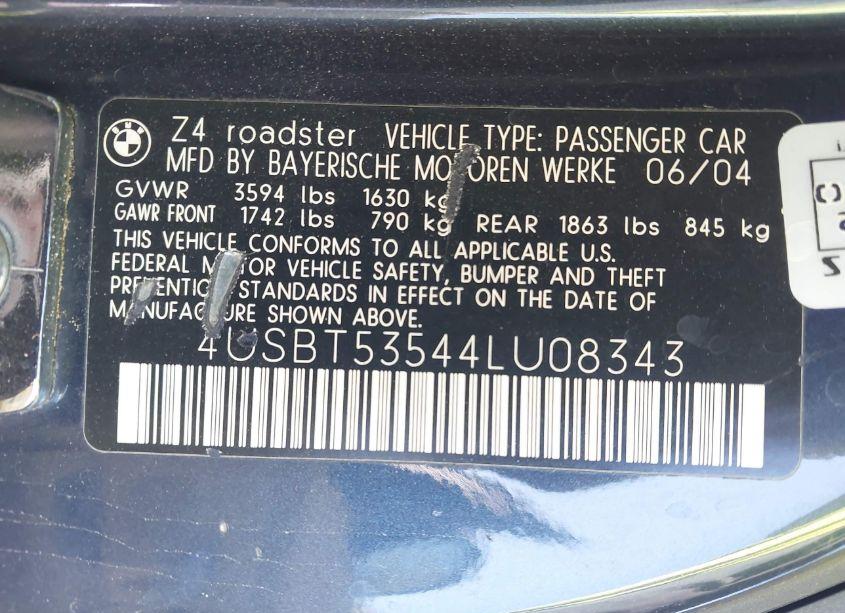 Photo 9 of 2004 Bmw Z4 3.0I (VIN 4USBT53544LU08343)