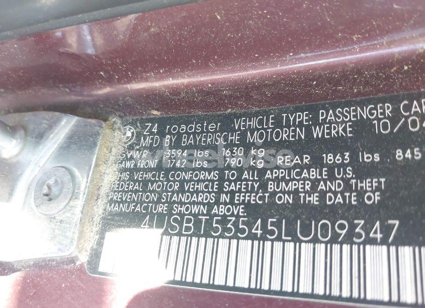 Photo 9 of 2005 Bmw Z4 3.0I (VIN 4USBT53545LU09347)