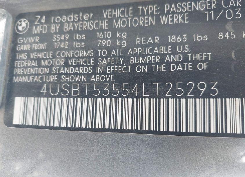 Photo 9 of 2004 Bmw Z4 3.0I (VIN 4USBT53554LT25293)