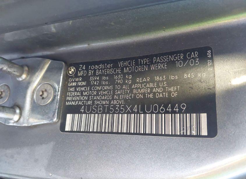 Photo 9 of 2004 Bmw Z4 3.0I (VIN 4USBT535X4LU06449)