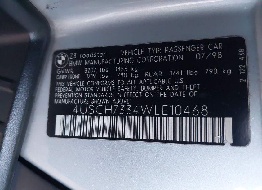 Photo 9 of 1998 Bmw Z3 1.9 (VIN 4USCH7334WLE10468)