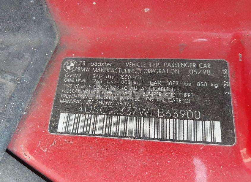 Photo 9 of 1998 Bmw Z3 2.8 (VIN 4USCJ3337WLB63900)