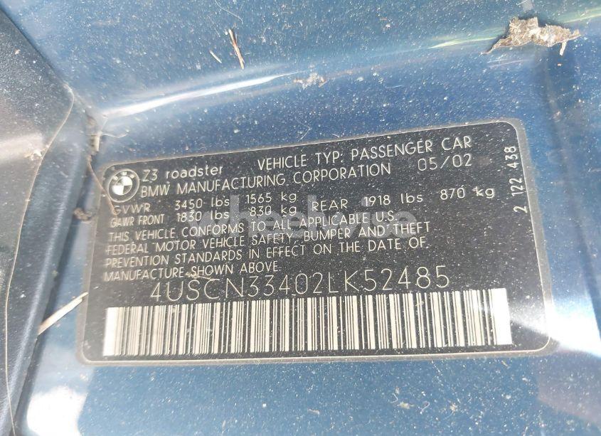 Photo 9 of 2002 Bmw Z3 2.5I (VIN 4USCN33402LK52485)
