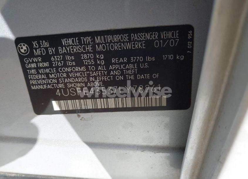 Photo 9 of 2007 Bmw X5 3.0SI (VIN 4USFE43537LY78261)
