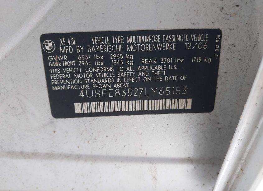 Photo 9 of 2007 Bmw X5 4.8I (VIN 4USFE83527LY65153)