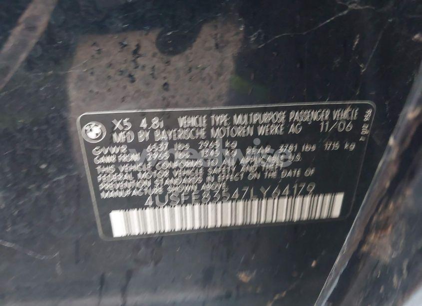 Photo 9 of 2007 Bmw X5 4.8I (VIN 4USFE83547LY64179)