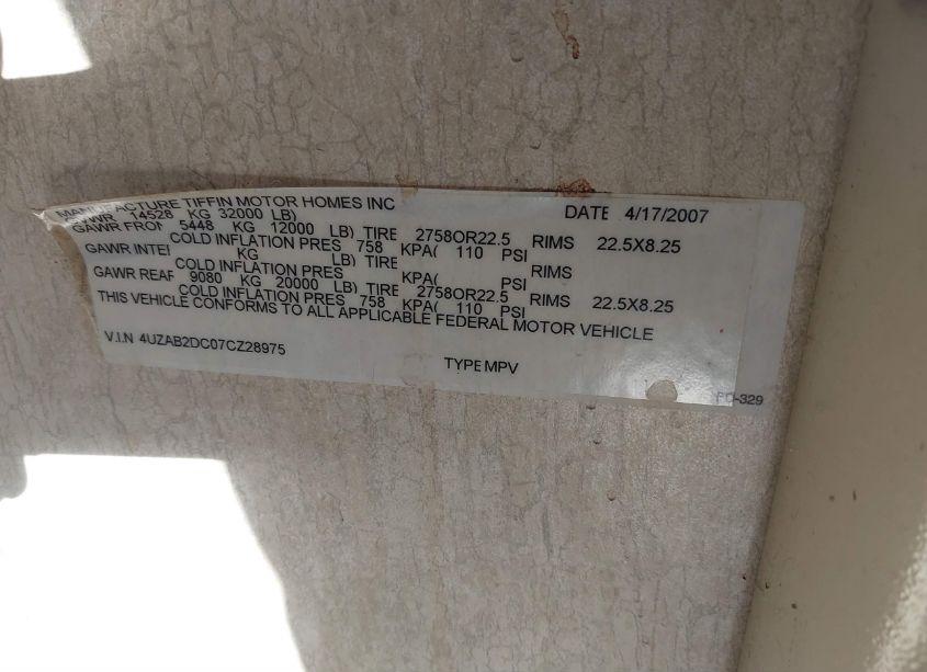 Photo 9 of 2007 Freightliner Chassis X LINE MOTOR HOME (VIN 4UZAB2DC07CZ28975)