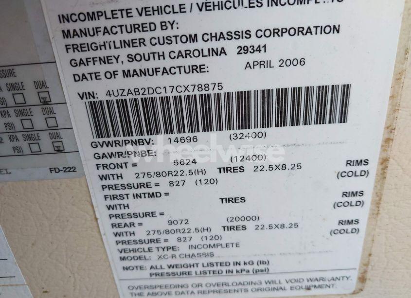 Photo 9 of 2007 Freightliner Chassis X LINE MOTOR HOME (VIN 4UZAB2DC17CX78875)
