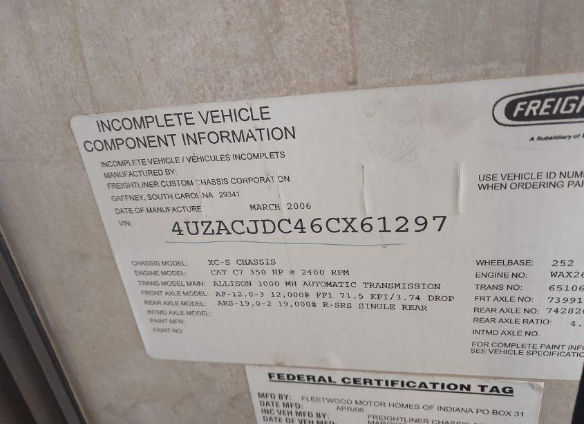 Photo 9 of 2006 Freightliner Chassis X LINE MOTOR HOME (VIN 4UZACJDC46CX61297)