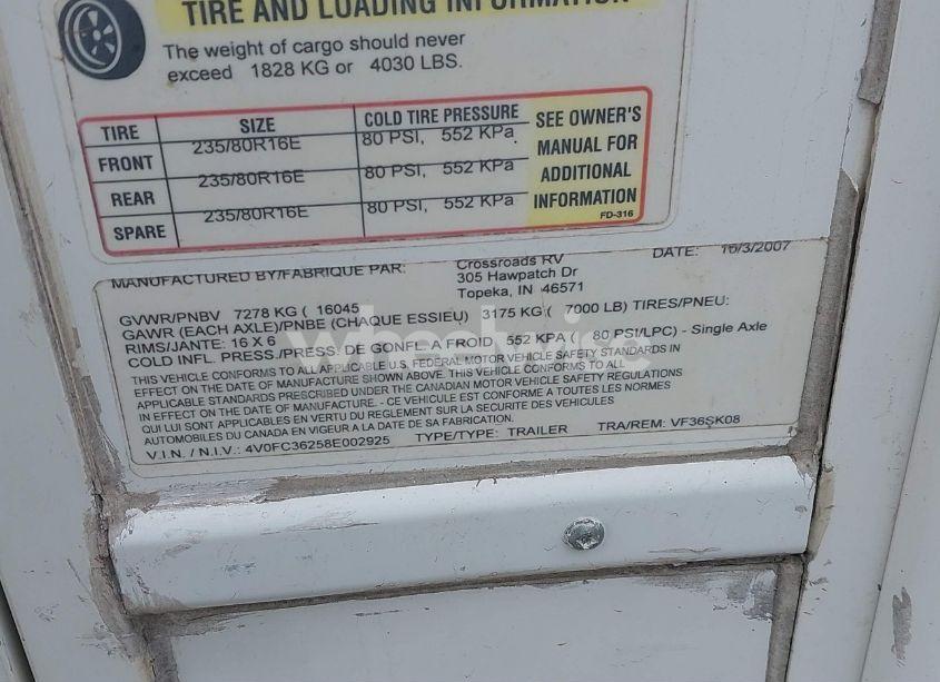 Photo 9 of 2008 Crossroads Seville 36 SK (VIN 4V0FC36258E002925)