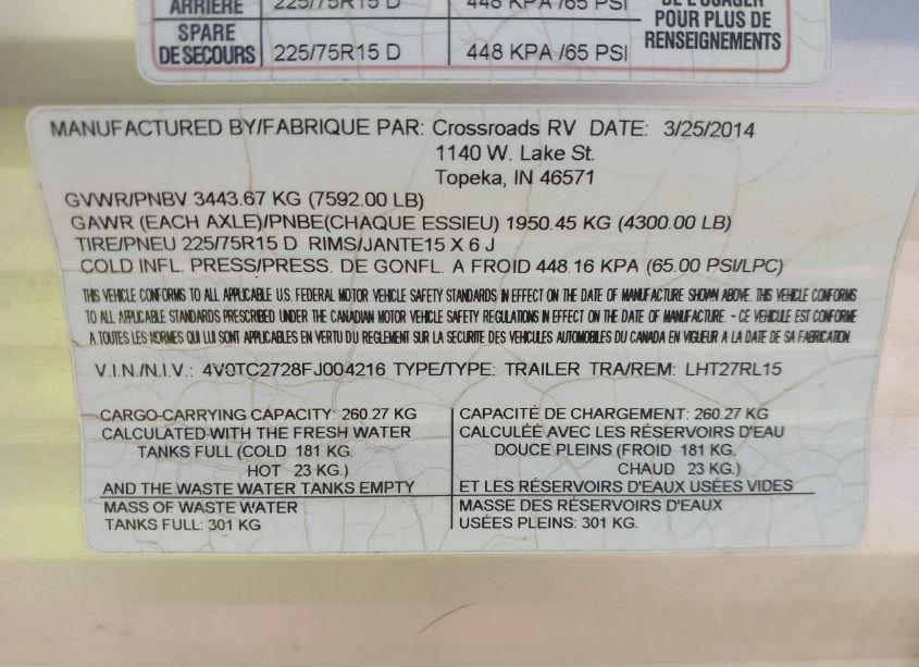 Photo 9 of 2015 Crossroads Longhorn TEXAS EDITION 27RL (VIN 4V0TC2728FJ004216)