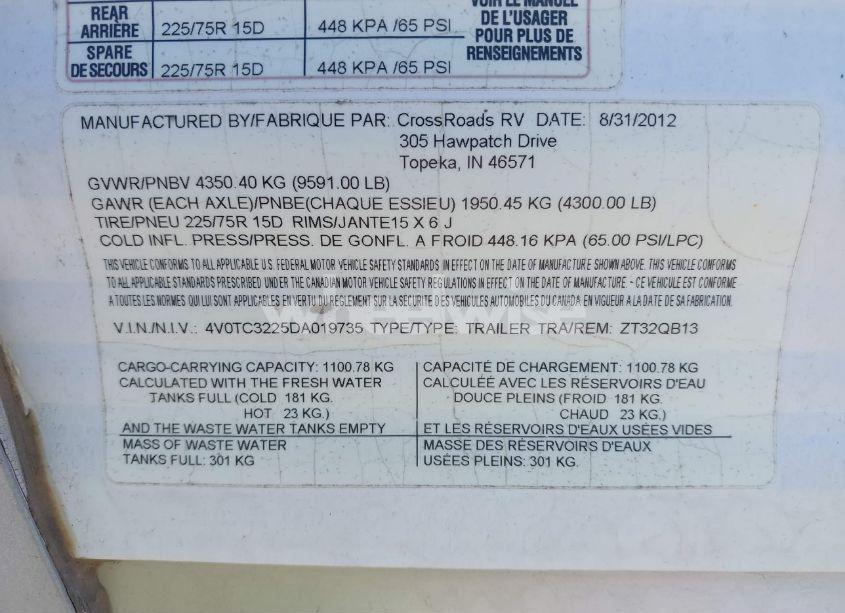 Photo 9 of 2013 Crossroads Zinger ZT328S (VIN 4V0TC3225DA019735)