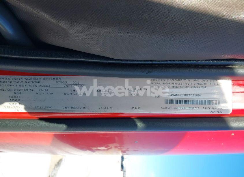 Photo 8 of 2012 Volvo Vn VNL (VIN 4V4NC9EH0CN561004)