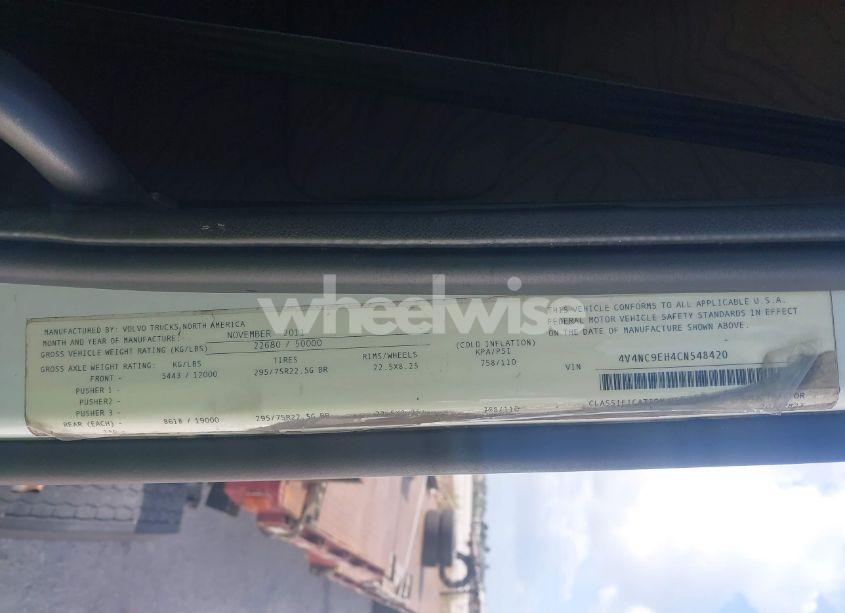 Photo 7 of 2012 Volvo Vn VNL (VIN 4V4NC9EH4CN548420)