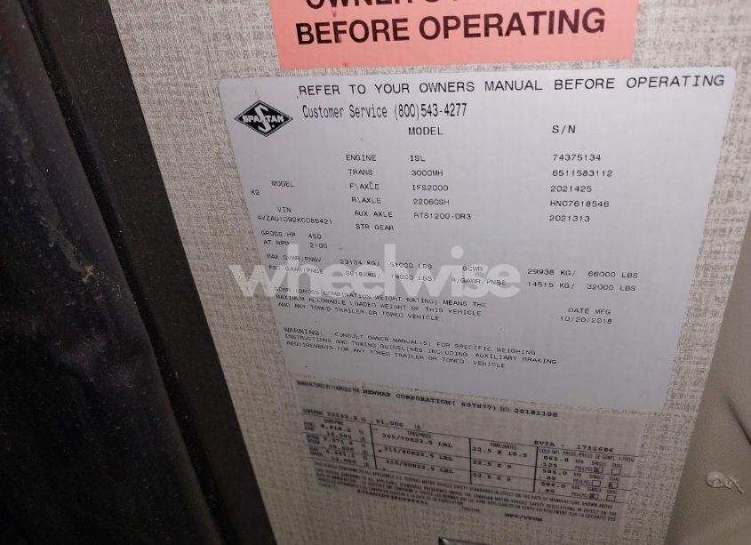 Photo 9 of 2019 Spartan Motors MOTORHOME (VIN 4VZAU1D92KC086421)