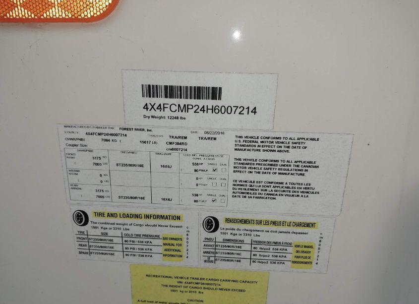 Photo 9 of 2017 Palo Columbus F384RD (VIN 4X4FCMP24H6007214)