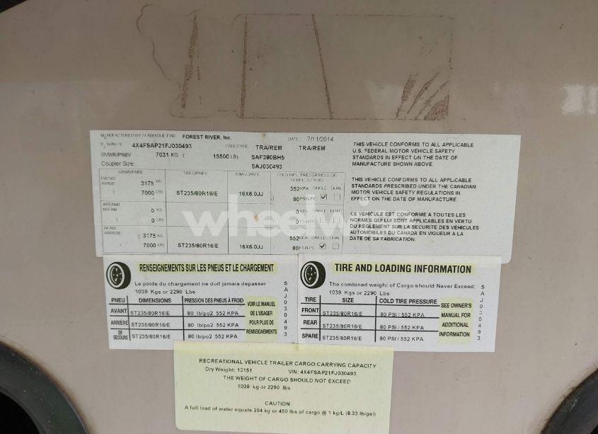 Photo 9 of 2015 Sandpiper Camper N/A (VIN 4X4FSAP21FJ030493)