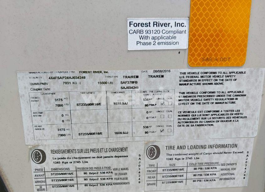 Photo 9 of 2017 5th Wheel OTHER (VIN 4X4FSAP24HJ034248)