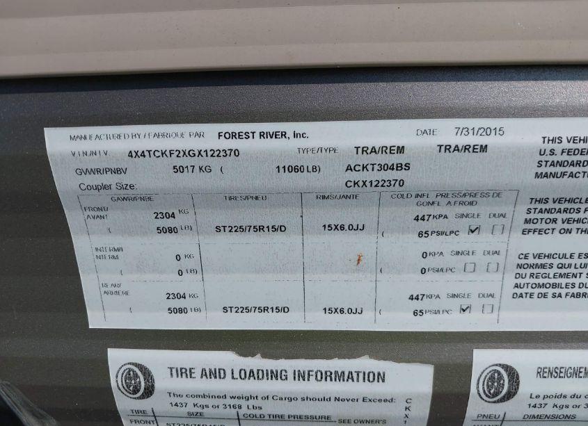 Photo 9 of 2016 Forest River OTHER (VIN 4X4TCKF2XGX122370)