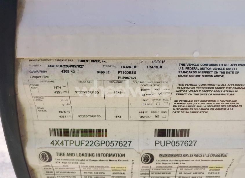 Photo 9 of 2016 Forest River PUMA 30DBSS (VIN 4X4TPUF22GP057627)