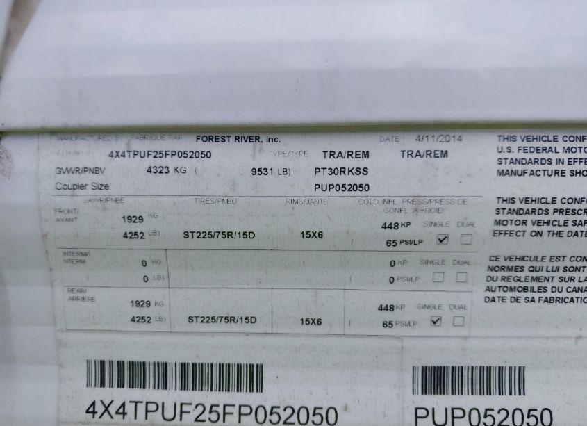 Photo 9 of 2015 Palomino By FOREST RIVER PUMA (VIN 4X4TPUF25FP052050)